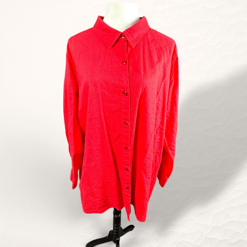 Only Necessities Button Down Shirt Womens 1X‎ Orange Coastal Linen Blend 3